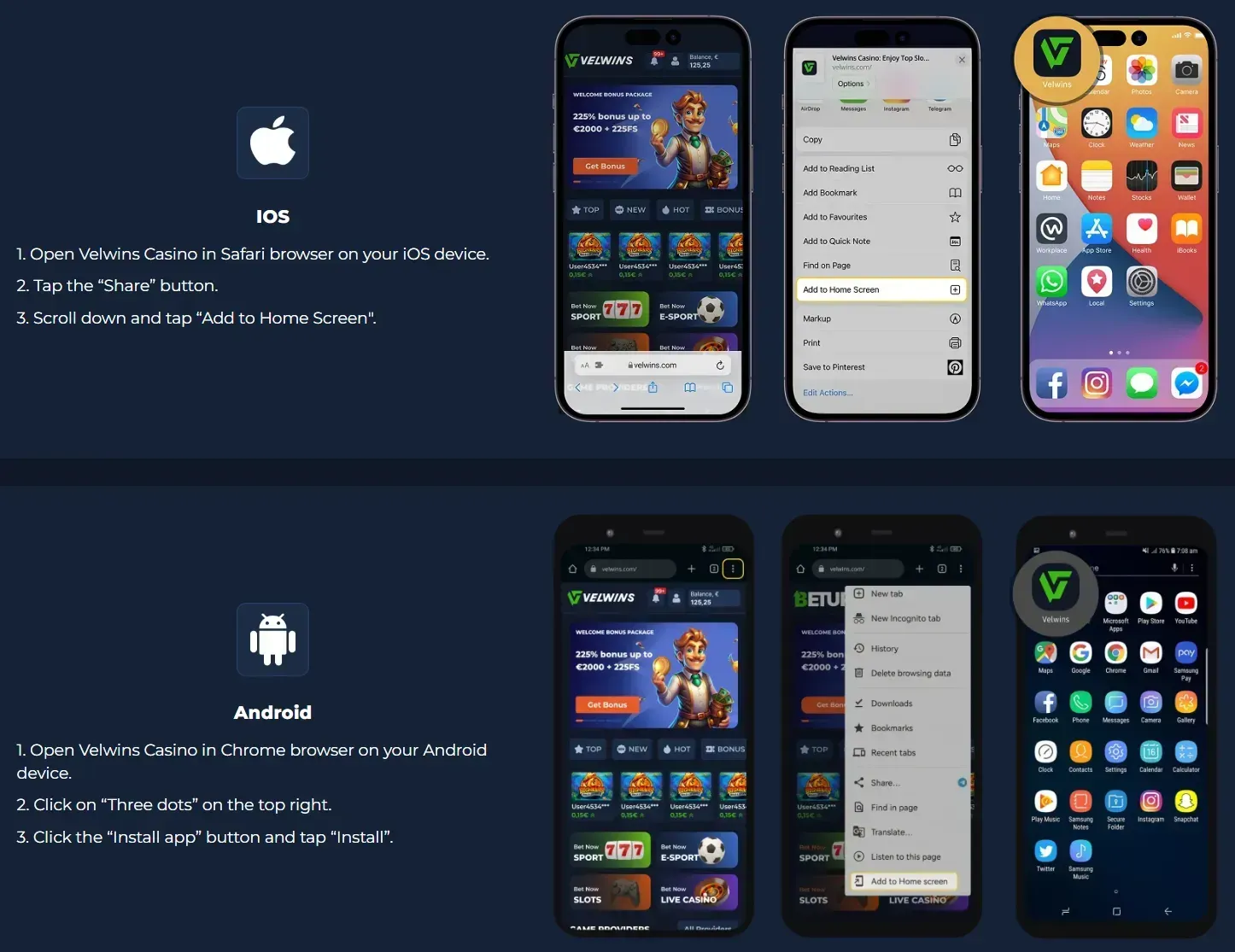Vibe Spins mobiele installatie iOS en Android